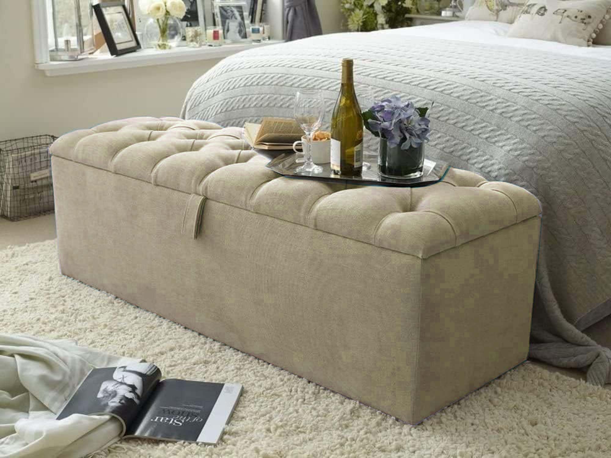 Ottoman Storage Box - Rectangular Storage Pouffe Stool Footstool with Storage - Turin Fabric Upholstered Blanket Box - End of Bed Bench Toy Storage (Grey, 4ft Small Double Size)