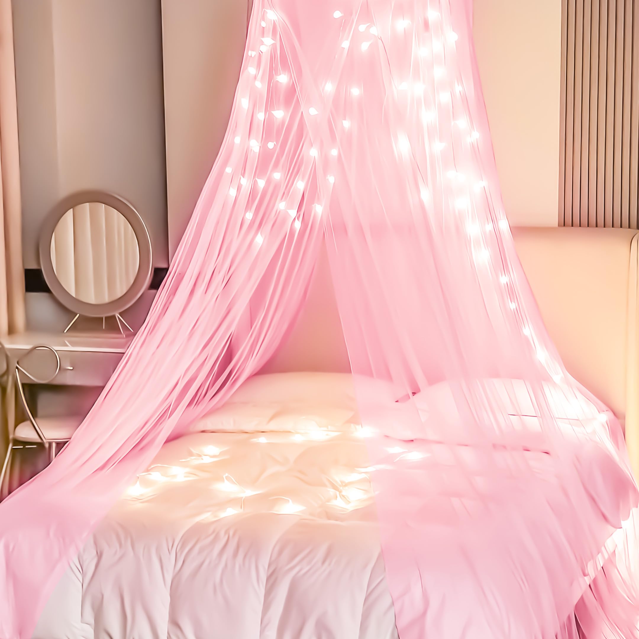 Special You Canopy Tent for Decoration, Canopy for bedroom, Romantic Decoration Set with Pink Backdrop, LED String Lights, Love Foil Balloons & Heart Balloons for decoration - 11 Pcs 1