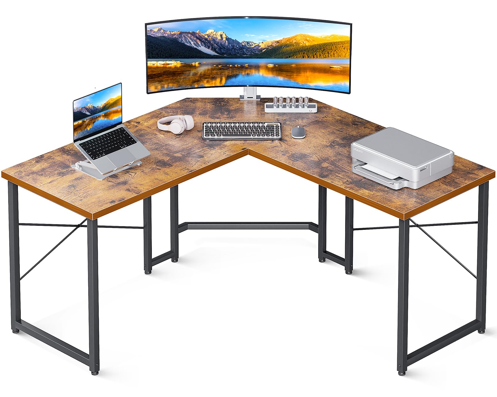 ODK 51 Inch L Shaped Gaming Desk, Computer Desk Table for Home Office Sturdy Writing Workstation, Vintage