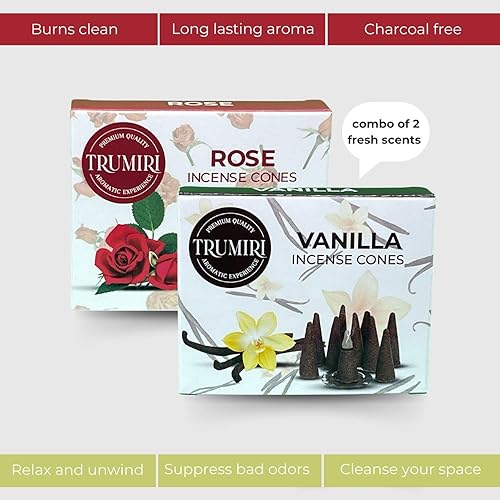 Miniatura 5 de Conos de incienso  Paquete combinado de 20 conos de incienso  10 vainilla + 10 rosas  Conos de incienso  Conos de incienso perfumados  Aromas de