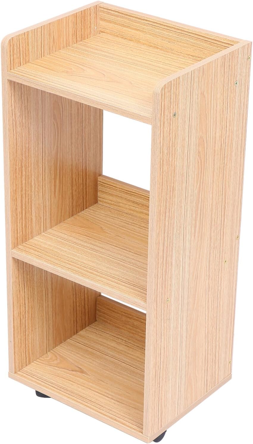 Movable Floor Storage Rack with Rubber Wood Finish 30x24x66cm, Home Organizer Shelf Unit with Swivel Wheels for Living Room and Kitchen