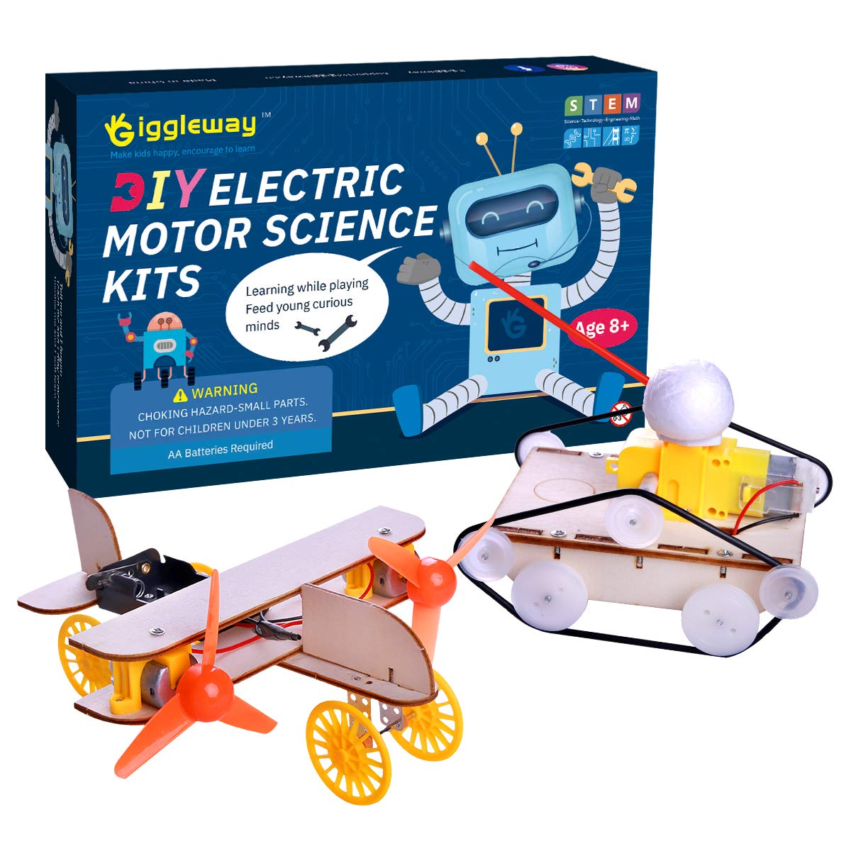 Electric Motor Science Kits for Kids, DIY Wooden Kids Science Experiment Kits, Circuit Building STEM Toys for Boys and Girls-Tank Model Kit, Bird Taxiing Aircraft
