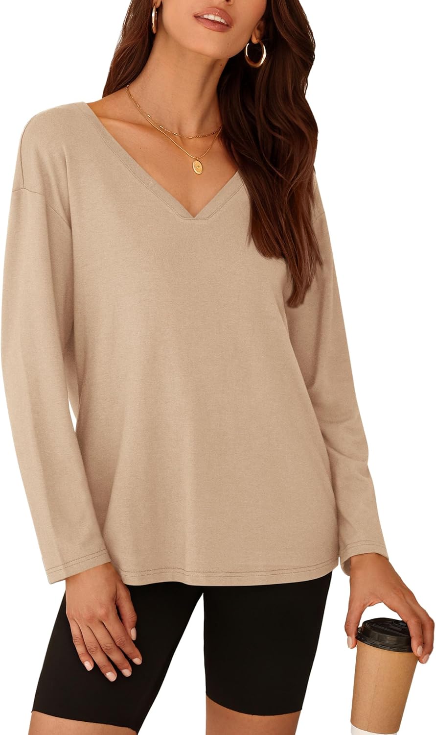 (Small) PRETTYGARDEN Womens Fall Fashion 2024 T Shirts Casual Long Sleeve V Neck Tunic Tops Loose Basic Blouses