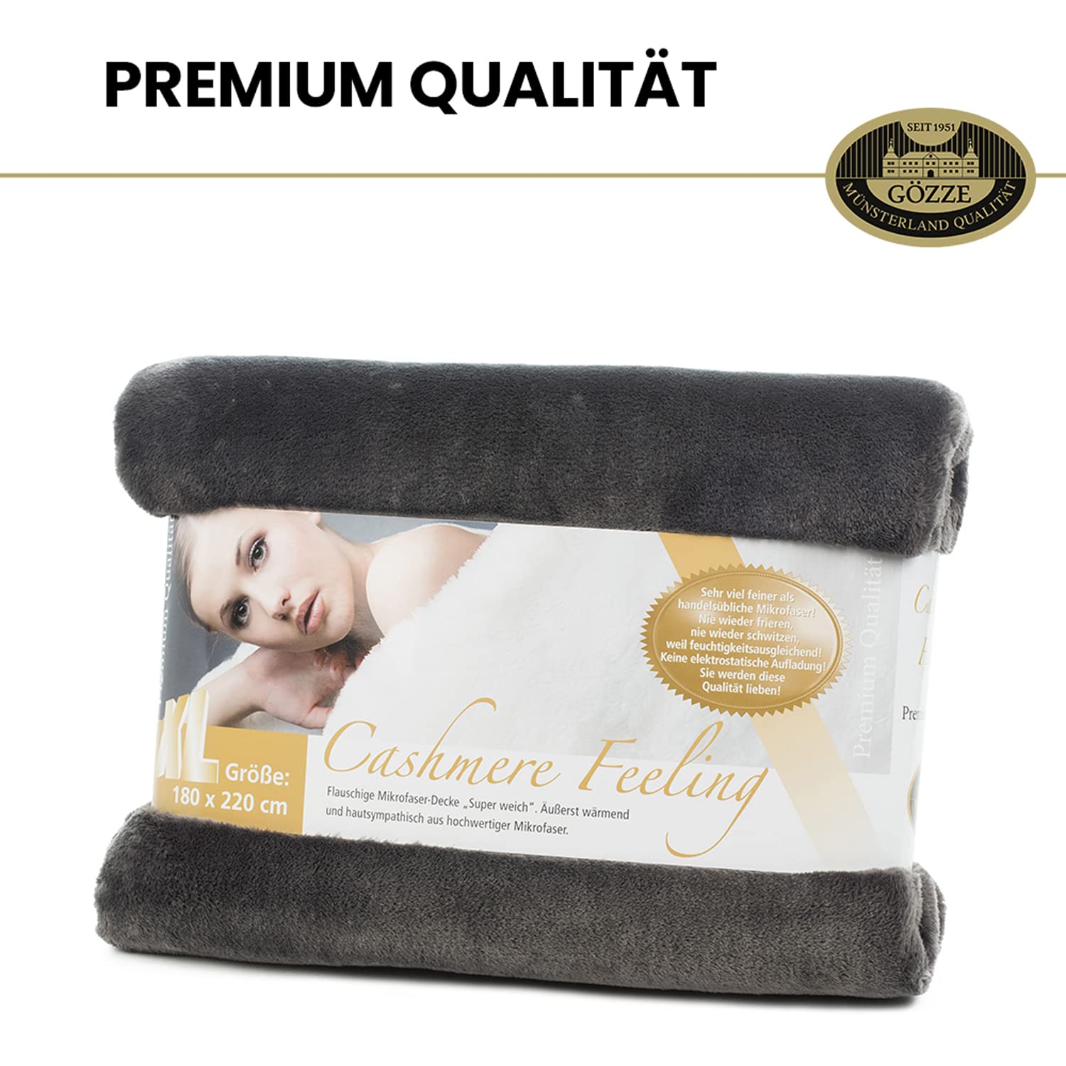 Gözze Premium Cashmere-Feeling Kuscheldecke 500 g/m² 180 x 220 cm Anthrazit