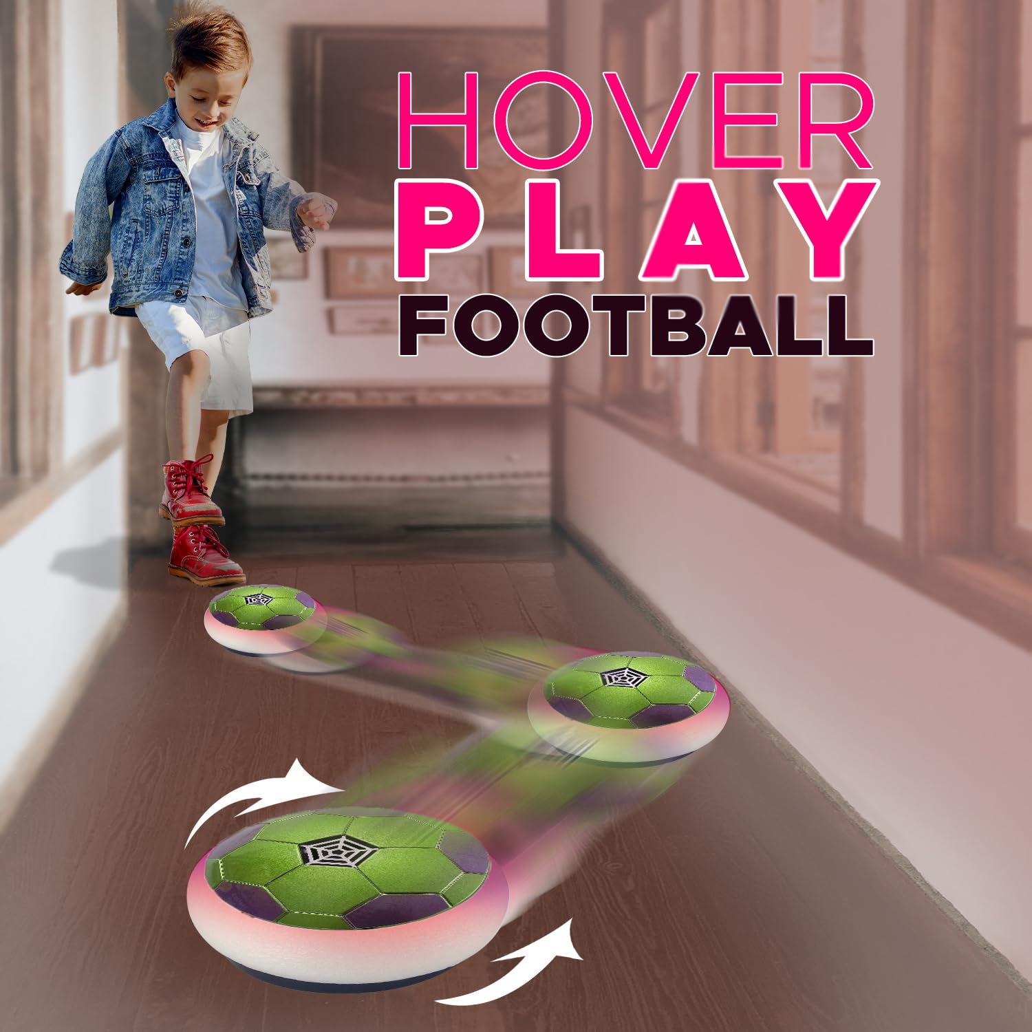 NHR Musical C-Type USB Rechargeable Battery Powered Hover Football Indoor Electric Floating Hover Ball | Soccer | Smart Air Football | Fun Game for Kids Toys for Boys and Girls Birthday Gift (Green) - Image 3 thumbnail