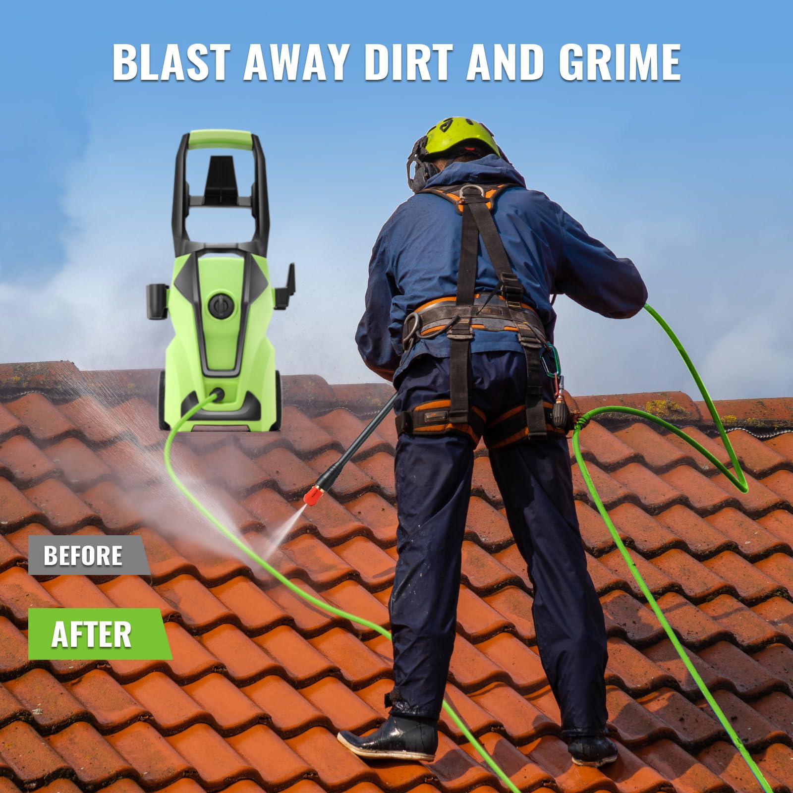Lavadora eléctrica de alta presión 5000PSI Max 4.0GPM con manguera de extensión flexible 33FT, 4 boquillas, pistola de espuma, Power Washer alimentada para automóviles, terrazas, calzadas, verde