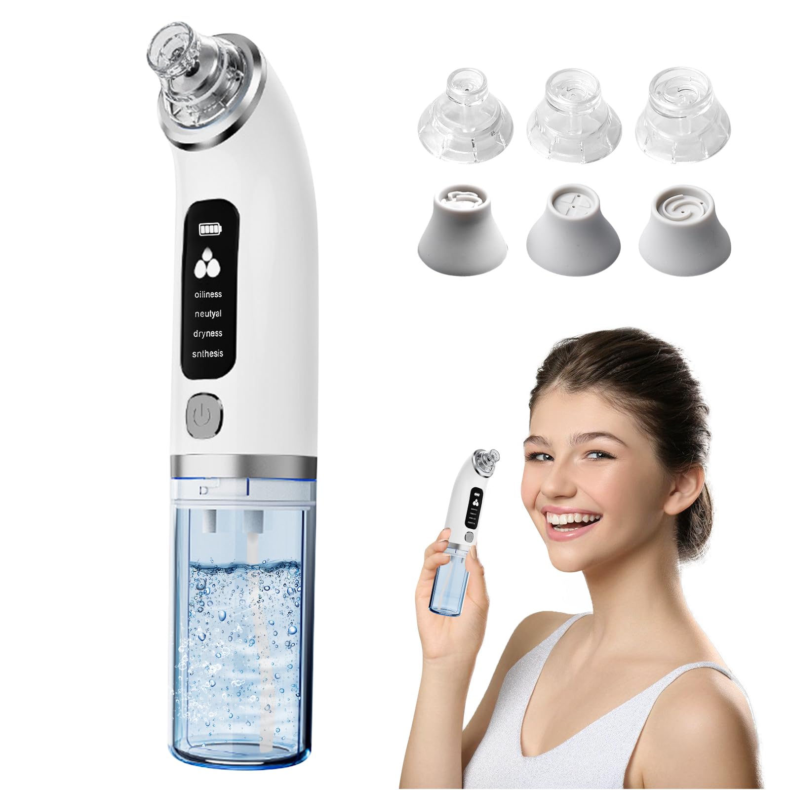 Blackhead Remover, Pore Cleaner, Face, Pore Cleanser, Facial Cleansing Device with 4 Modes and 6 Suction Tips, Deep Cleaning of Pores, Pimples and Acne Removal, with Visible Water Tank