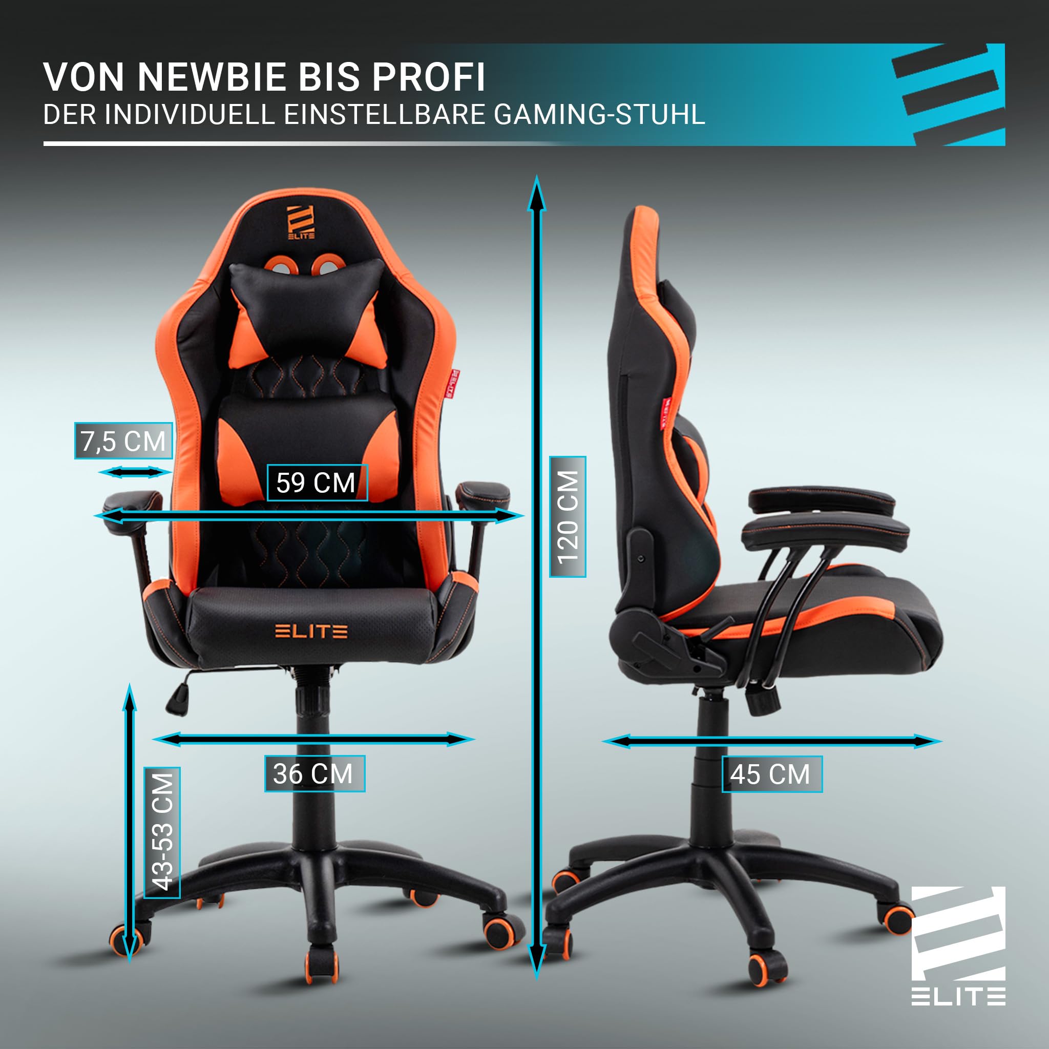 ELITE LED Gaming Stuhl Pulse für Kinder | Ergonomischer Bürostuhl - Schreibtischstuhl - Chefsessel - Sessel - Racing Gaming Stuhl - Gamingstuhl - Drehstuhl - Chair - Kunstleder (Schwarz RGB)