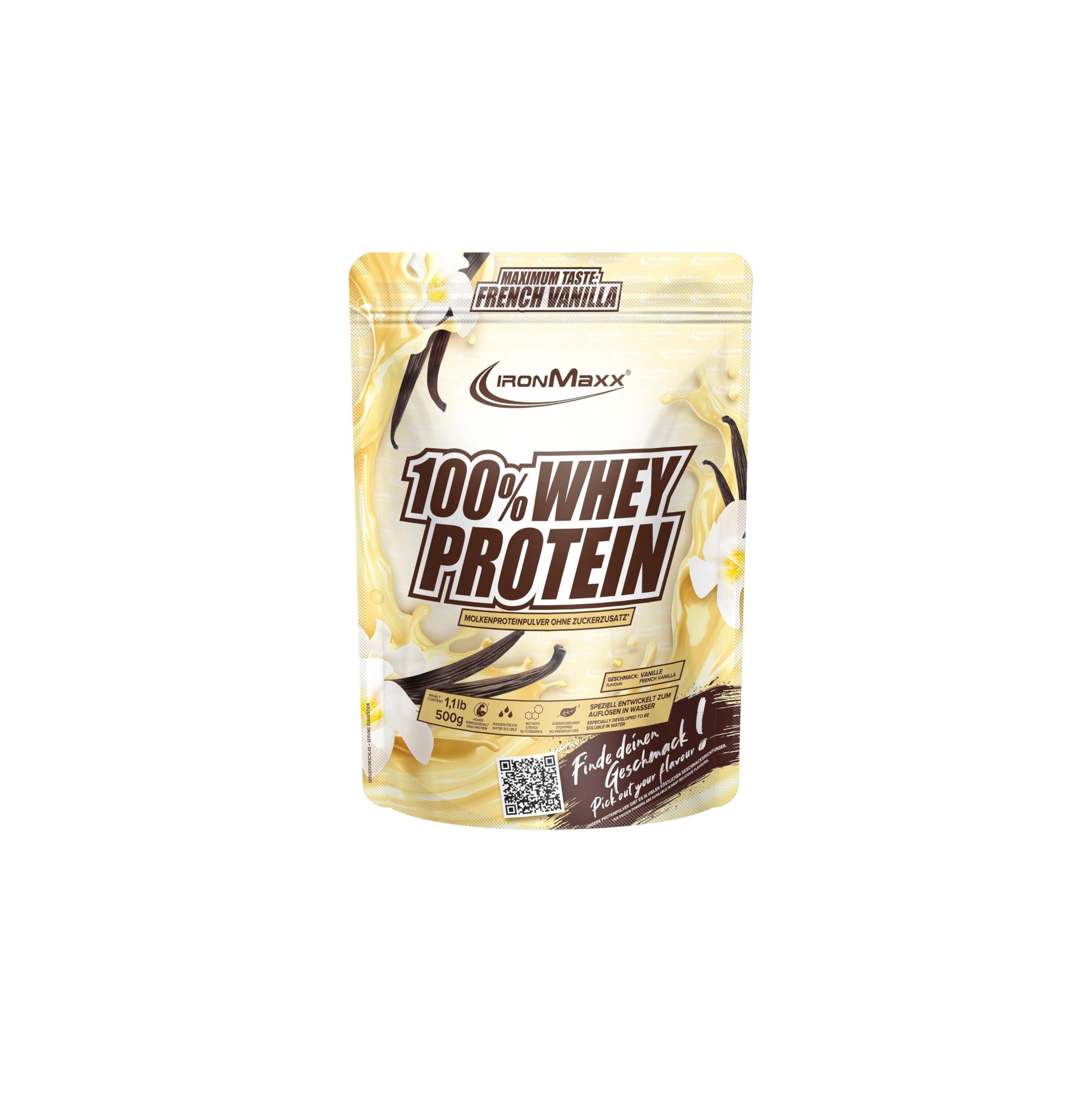 IronMaxx 100% Whey Protein Powder - French Vanilla 500g sobre | proteína de suero de leche en polvo soluble en agua y bajo en azúcar | muchos sabores diferentes