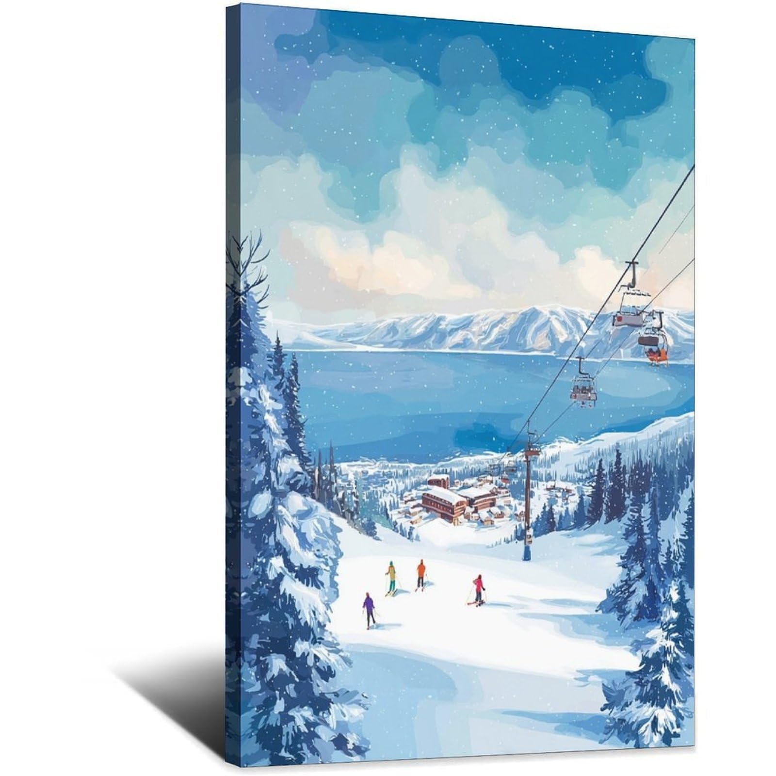 CFXNGA Heavenly Mountain Ski Poster 24x36inch(60x90cm) Vintage Watercolor Canvas Art
