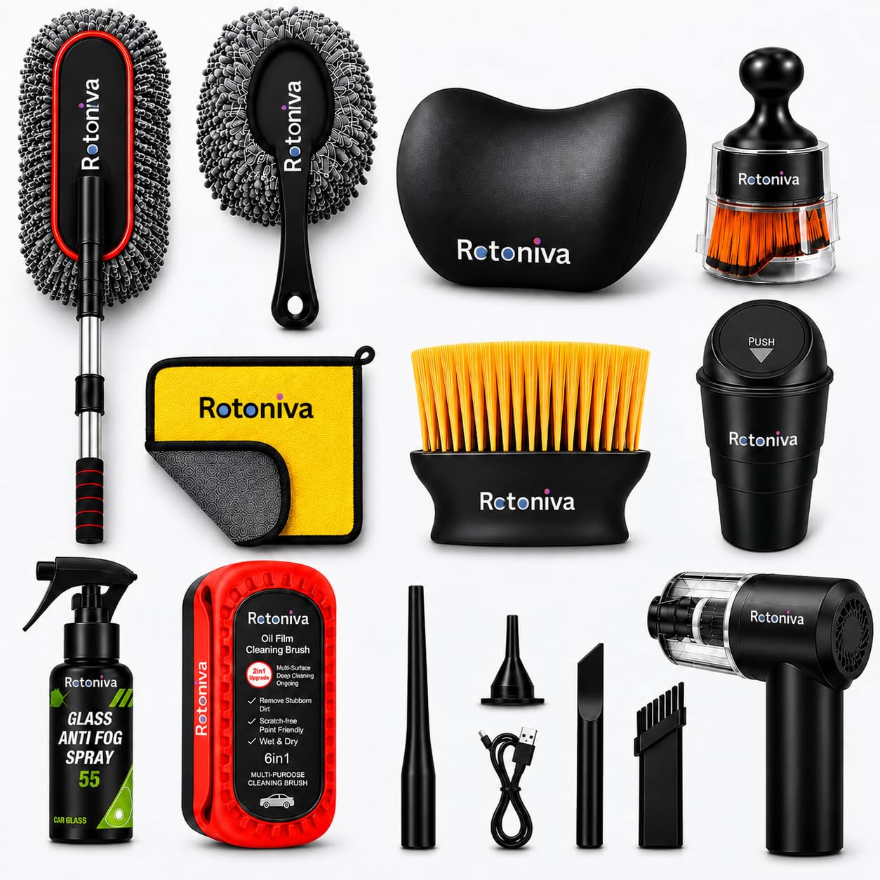 10 PCS Car Cleaning Kit Combo with Portable Car Vacuum Cleaner | Car Memory Foam Pillow with Car Dustbin, Detailing Brush & Microfiber Cloth, SUVs Cleaning Kit (Large 10 Pack)-image-36
