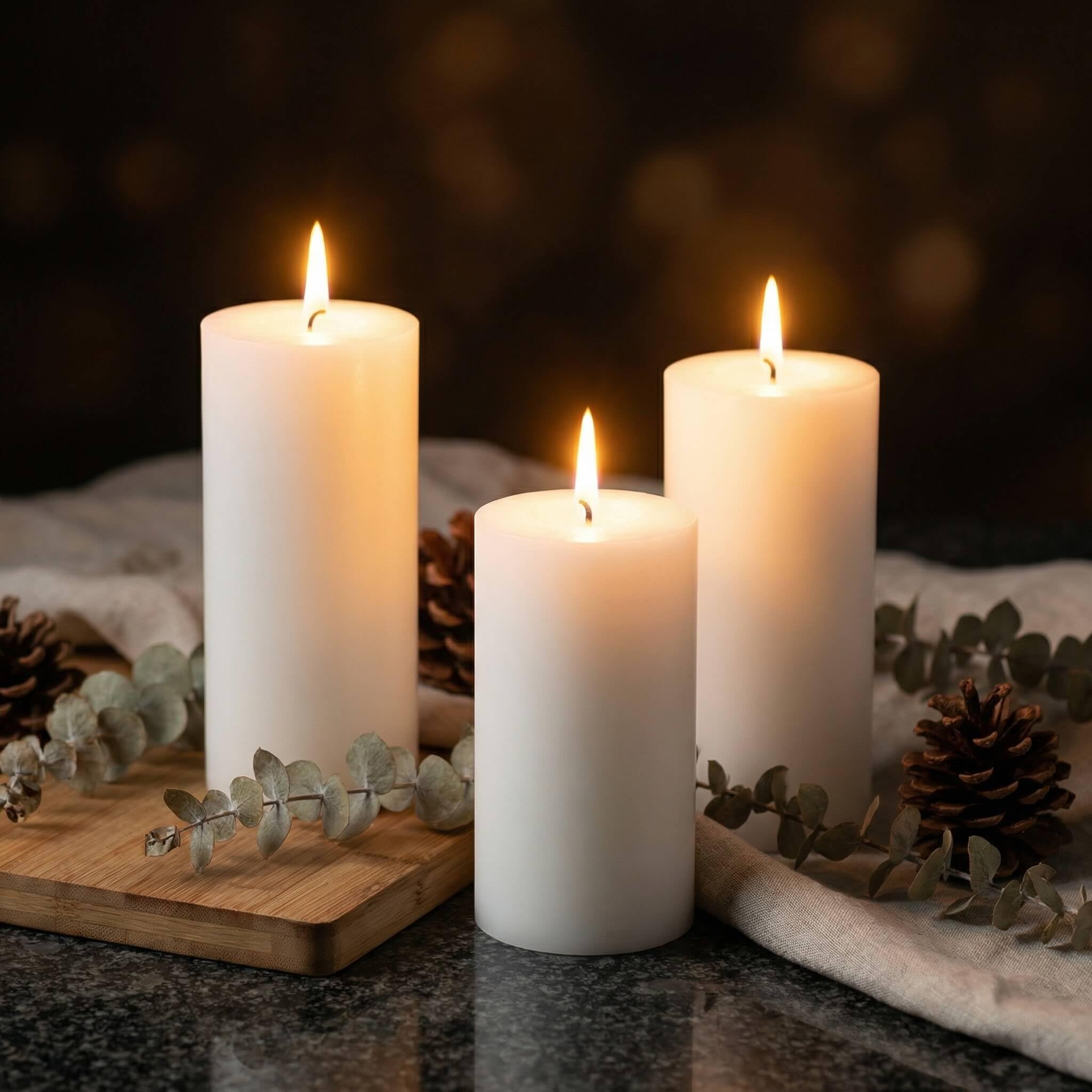 Richland Set of 3 White Pillar Candles 3" x 6" Unscented for Weddings Home Holidays Relaxation Spa Church
