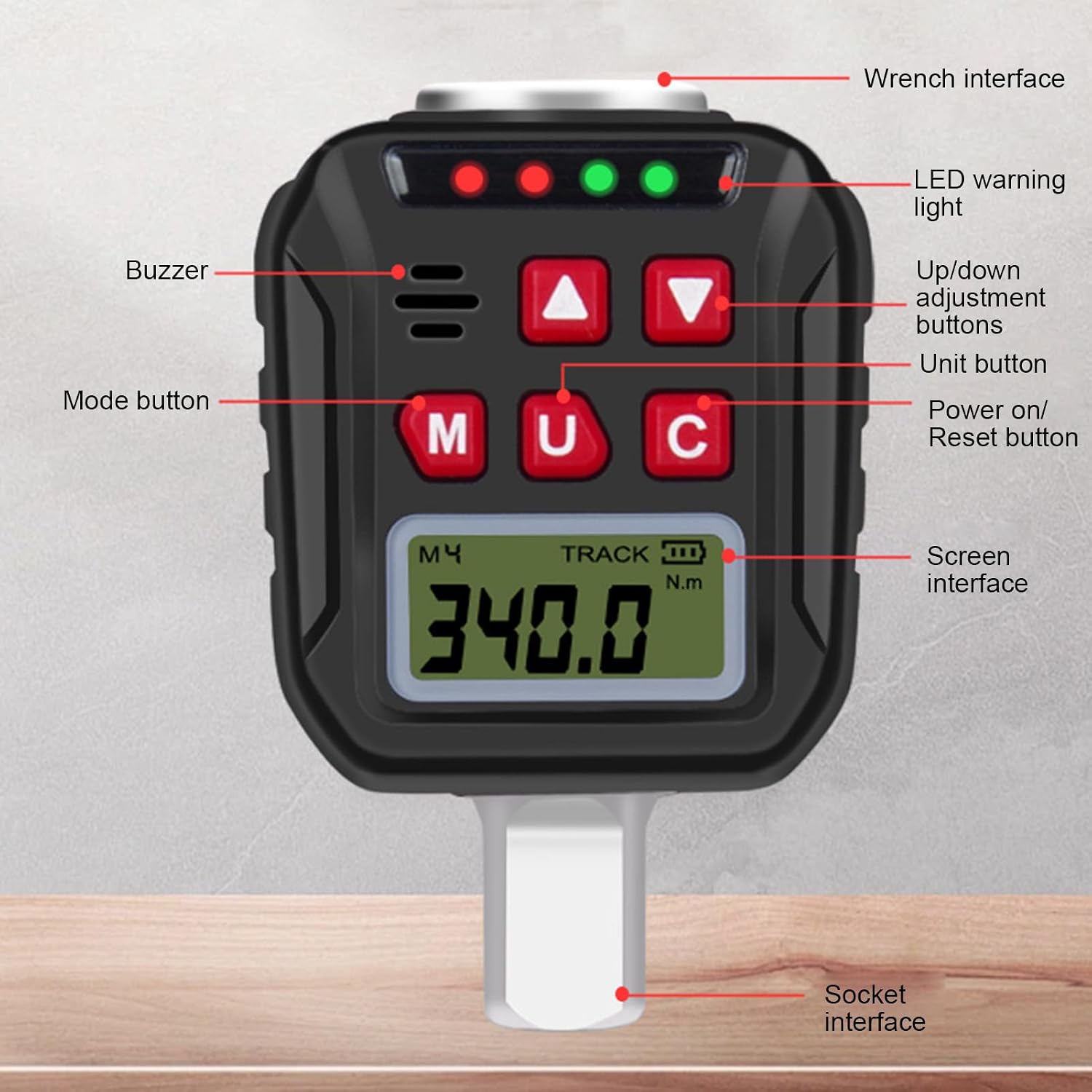 Fafeicy Digital Torque Wrench Adapter, Electronic Torque Converter Meter with LCD Display LED Alert 1/4 3/8 Drive Adapters for Motorcycle Automotive DIY Engine Maintenance (10-200Nm)