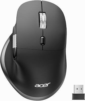 Acer Ratón Inalámbrico Modo Dual, Ratón Bluetooth con Rueda Lateral (BT5.2 + 2.4G), 4800 dpi Wireless Mouse Recargablecon 6 Niveles de dpi, Ideal para Oficina con 8 Botones, Apto para Diestros