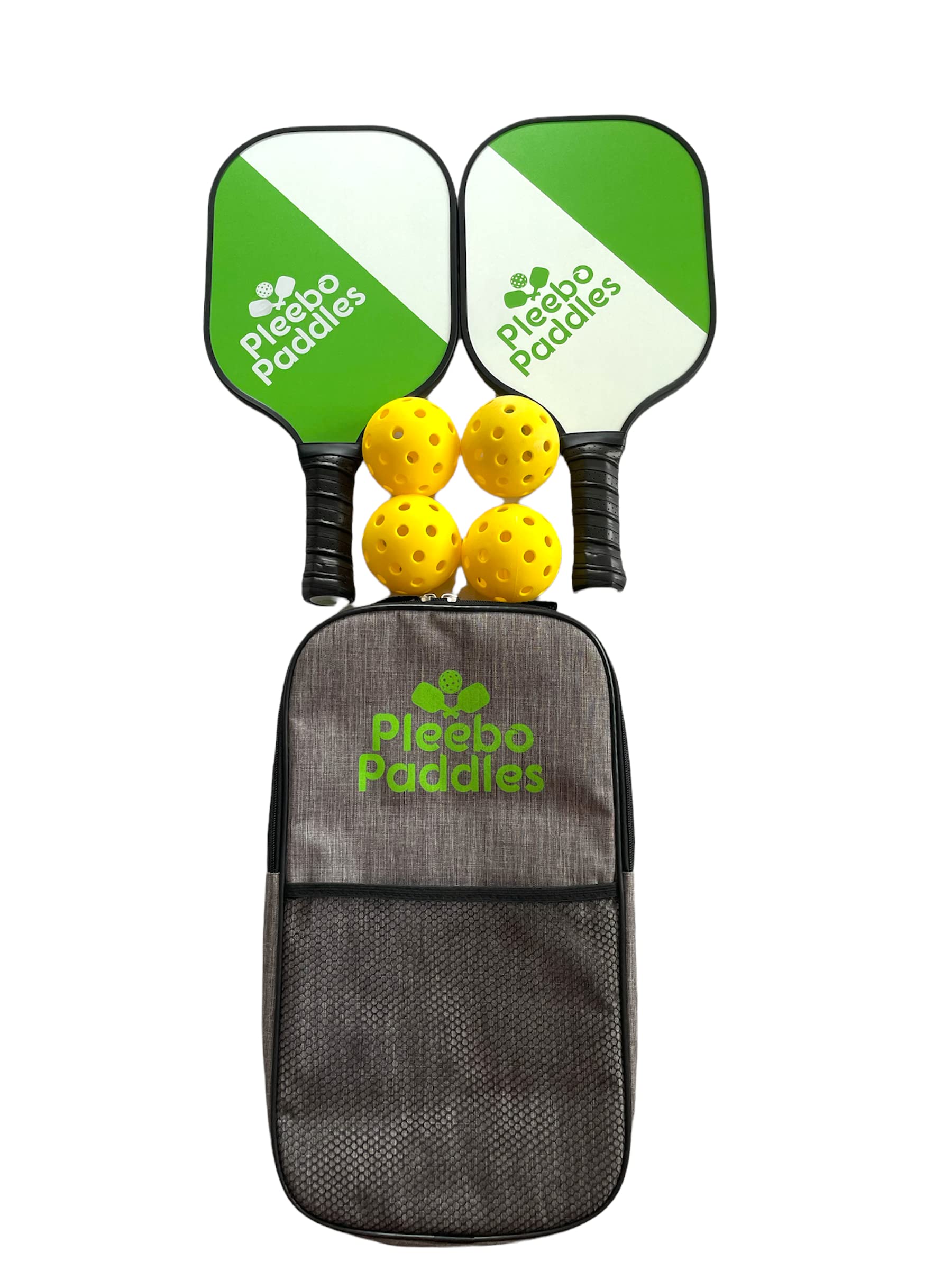 Pickleball Paddle Set - Fiberglass Polymer Honeycomb Set of 2 Paddles, 4 Balls, and Pleebo Set Case