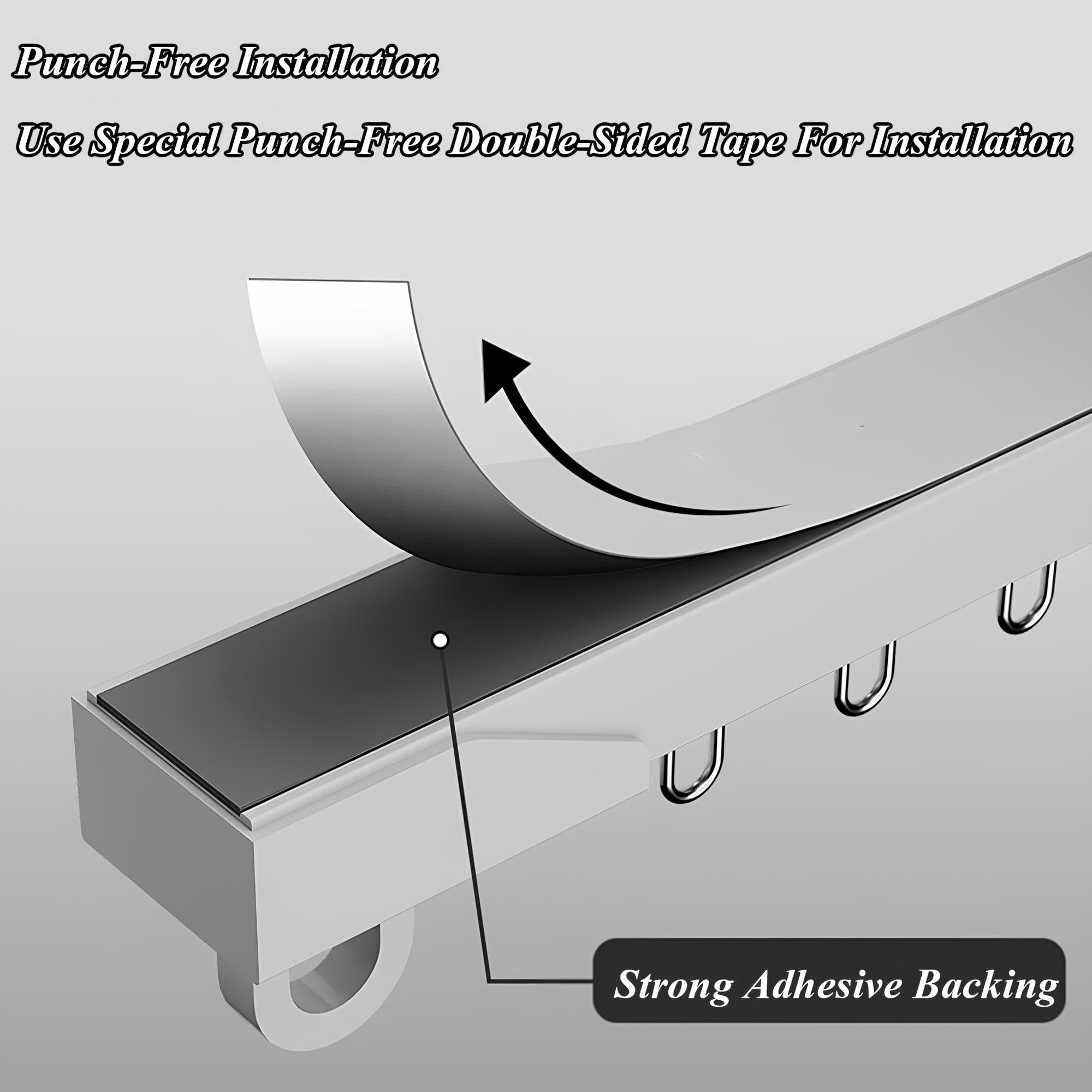 Tringle à rideaux adhésive de 1 à 6 m, sans perçage, pour plafond/murs, facile à installer, tringle à rideaux pour cloisons de séparation, 250 cm (2 x 125 cm), solution sans outils
