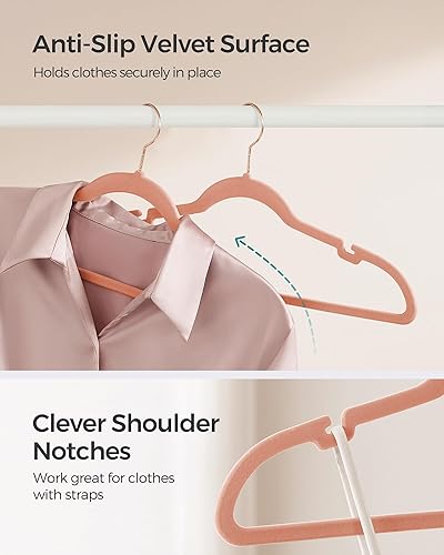 Miniatura 3 de SONGMICS Paquete de 10 perchas de terciopelo antideslizantes, perchas para trajes con muescas de hombro, barra para pantalones, gancho giratorio de