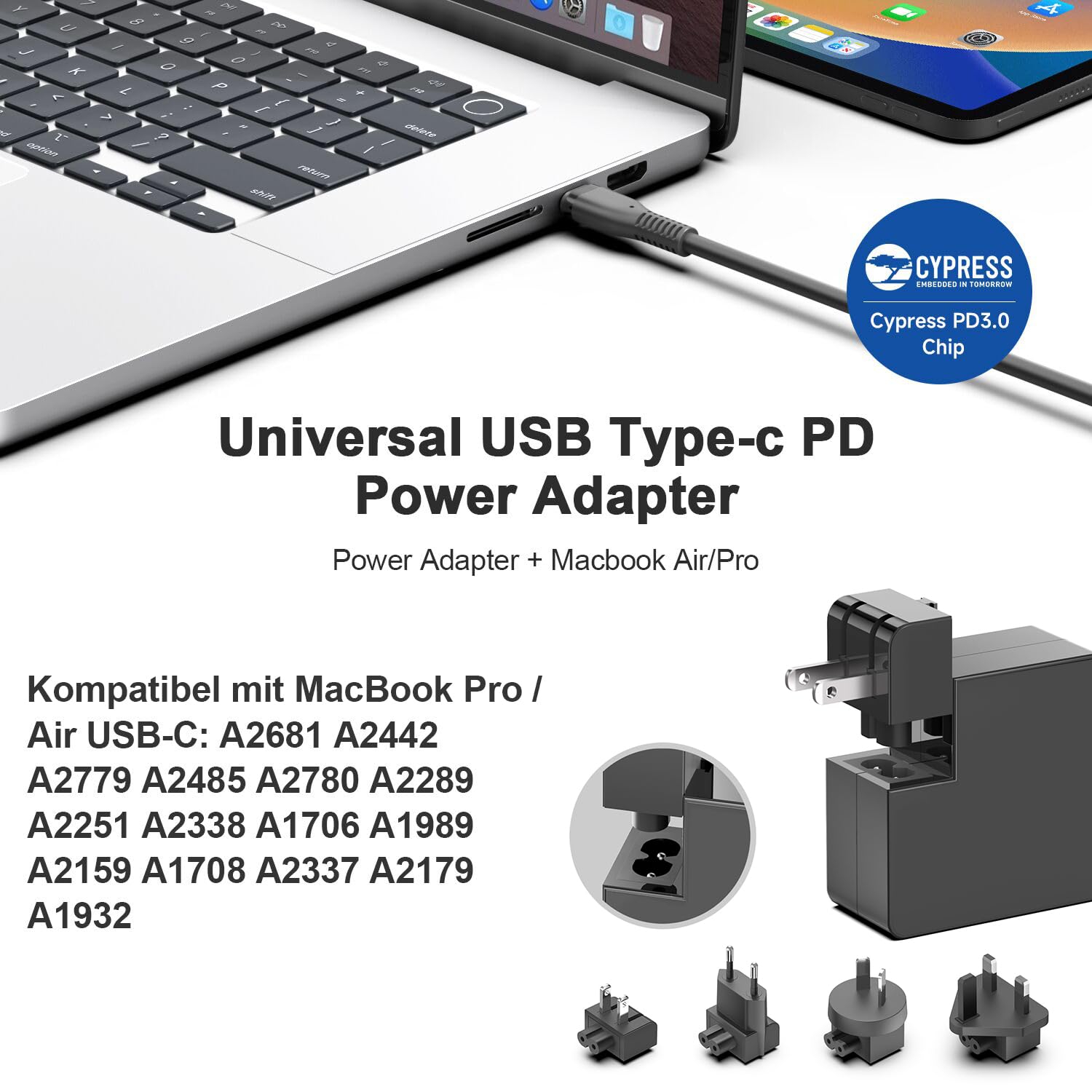 HKY Alimentatore di rete USB C PD da 65 W per JBL Xtreme 3 Sony VAIO SX14-R Samsung Book 5 Pro Terra Mobile 1610 1471 1671 Notebook WORTMANN AG 1480409 1480371 alimentatore di rete 65 W cavo di