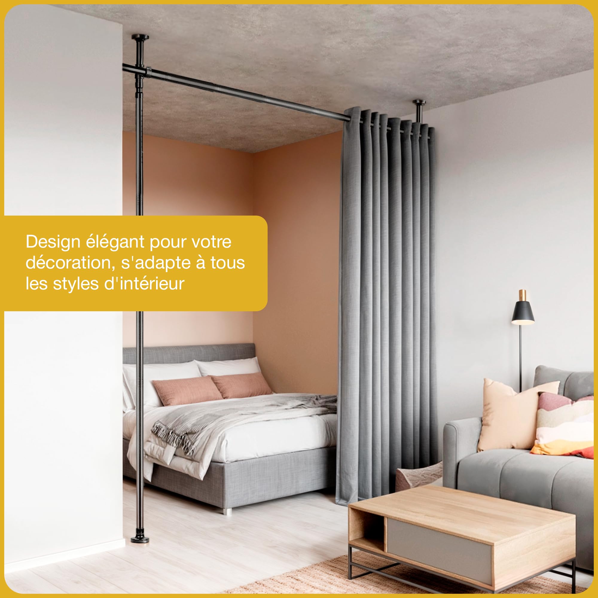 Tringle Rideau sans Percage 120-300 cm (H) × 70-245 cm (L) – Paravent Intérieur Amovible & Séparateur de Pièces – Élégant, Robuste & Sans Outils-