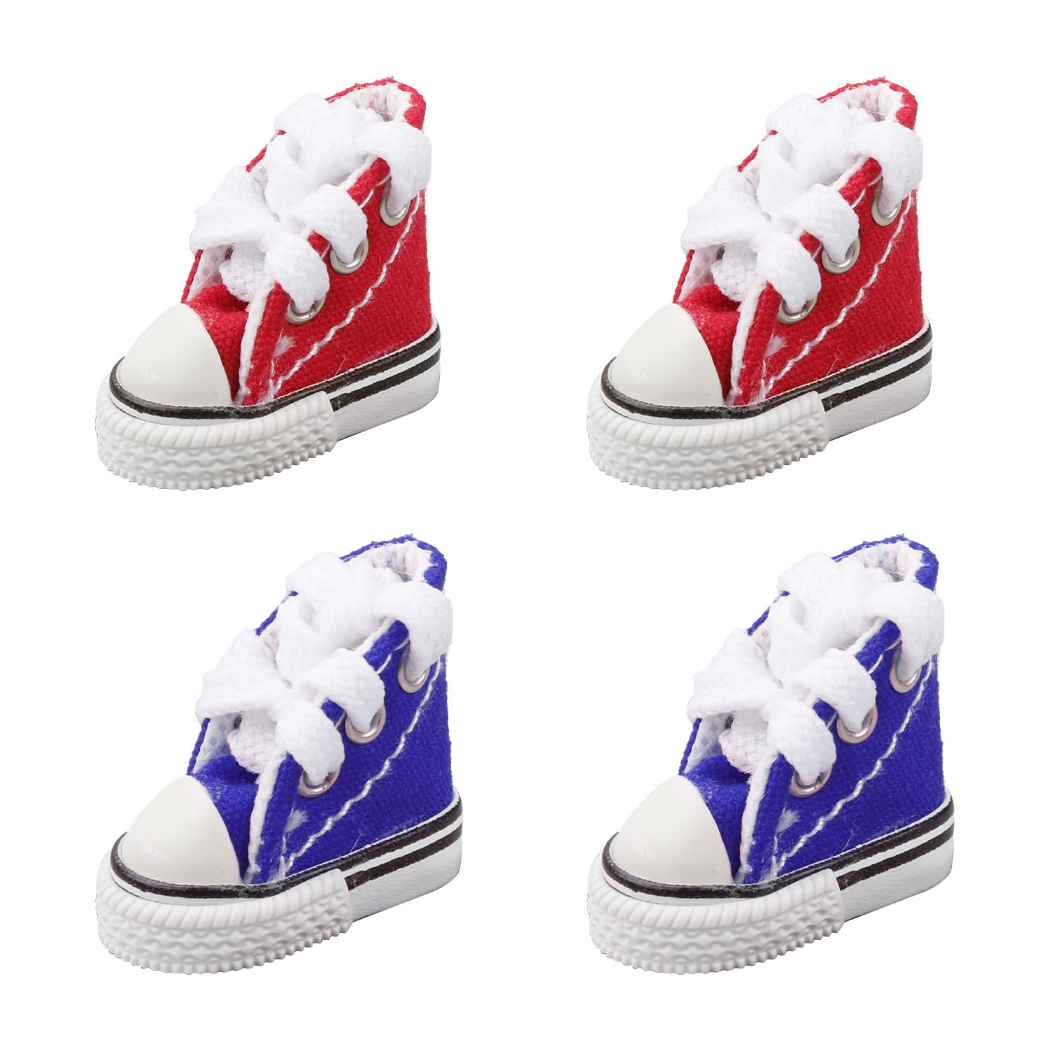 Gaomumu 2 Pairs Mini Canvas Finger Shoes, Doll Replacement Footwear, Cute DIY Keychain Accessories, Doll Dress-Up Casual Canvas Shoes(Red,Deep Blue)