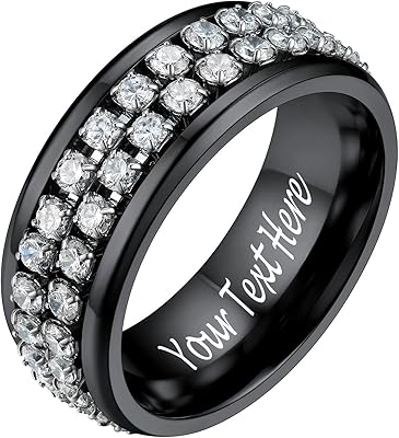 Personalized Anxiety Spinner Thumb Band Male Ring Fidget Size 14 Cubic Zirconia Black Steel Large Spinning Rings For Men