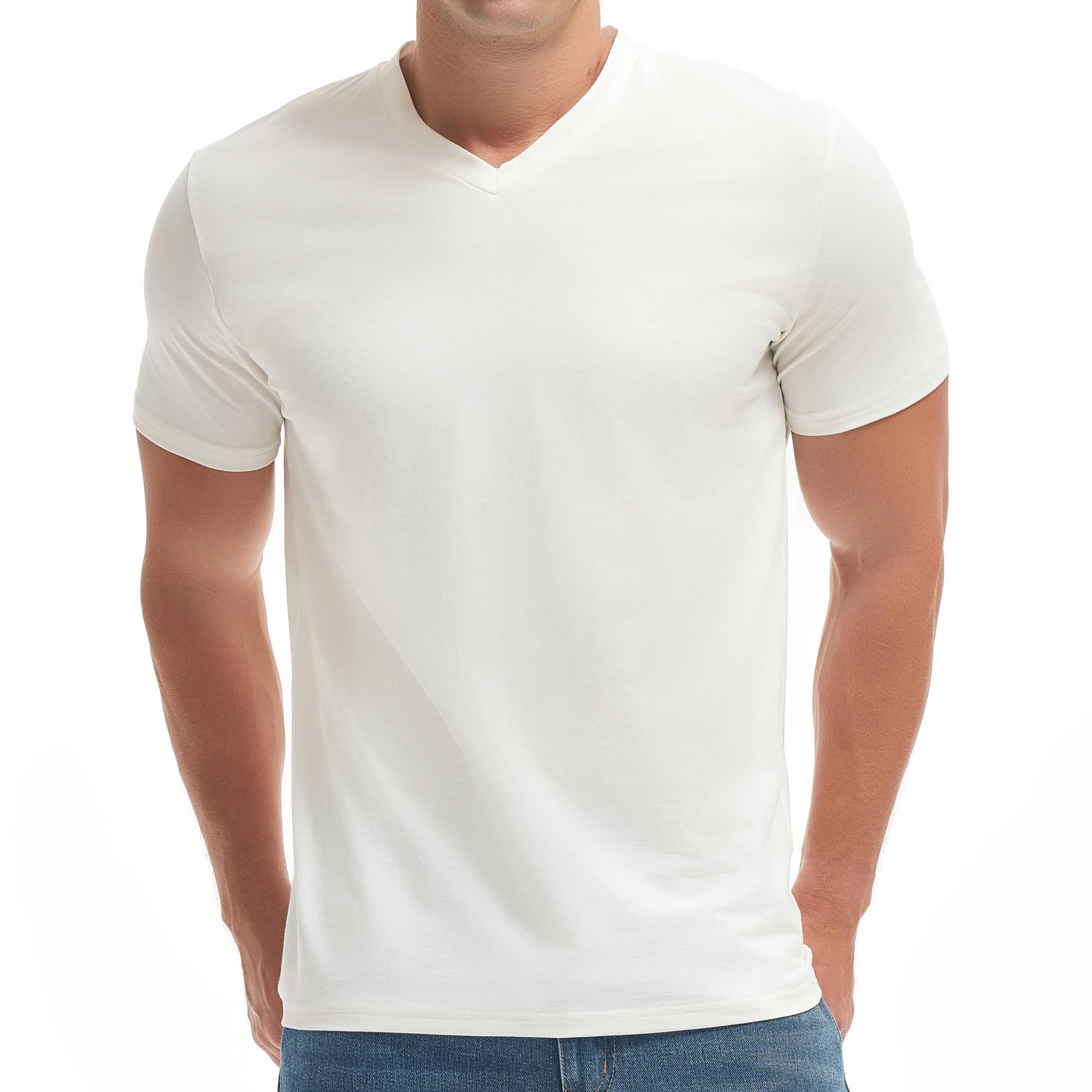 VEIISAR Herren V-Ausschnitt T-Shirt, 190g/m², Regular Fit, einfarbig, Stretch Material, weiches Basic Shirt