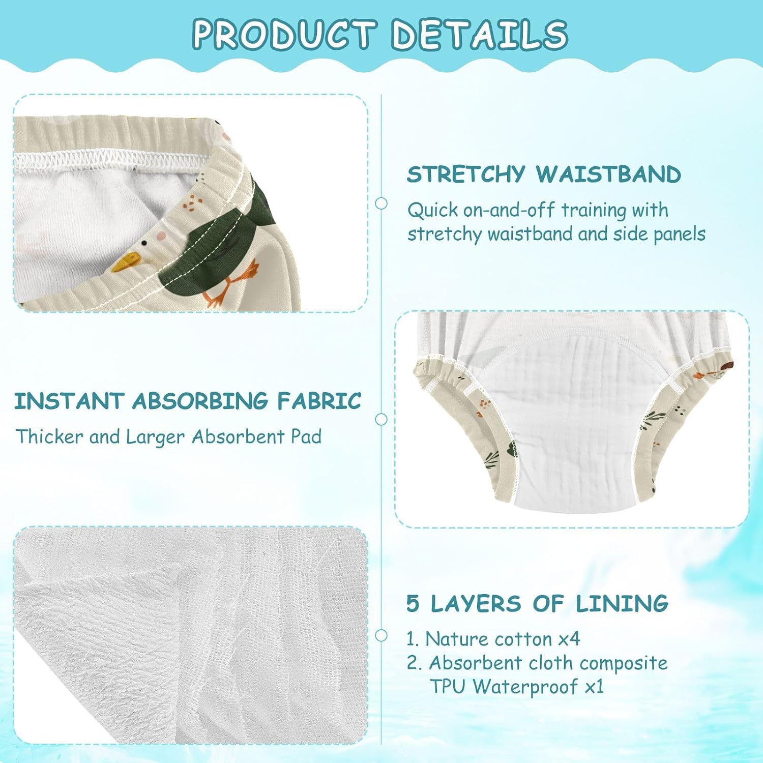 Baby Boys Underwear Potty Training Absorb Water Naughty Jurassic Mallard Duck Overnight Training Underwear Boxer