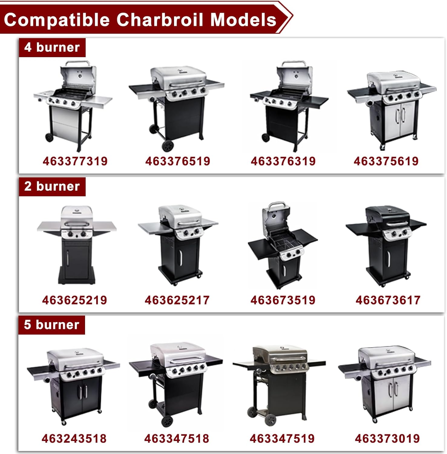 Hiorucet Grill Parts for Charbroil Performance 4 Burner 463377319 463376519 463376319 463375619 463376017P1, Cast Iron Grill Grates Heat Plates Burner Crossover Tube Igniter for Char Broil Grill Parts