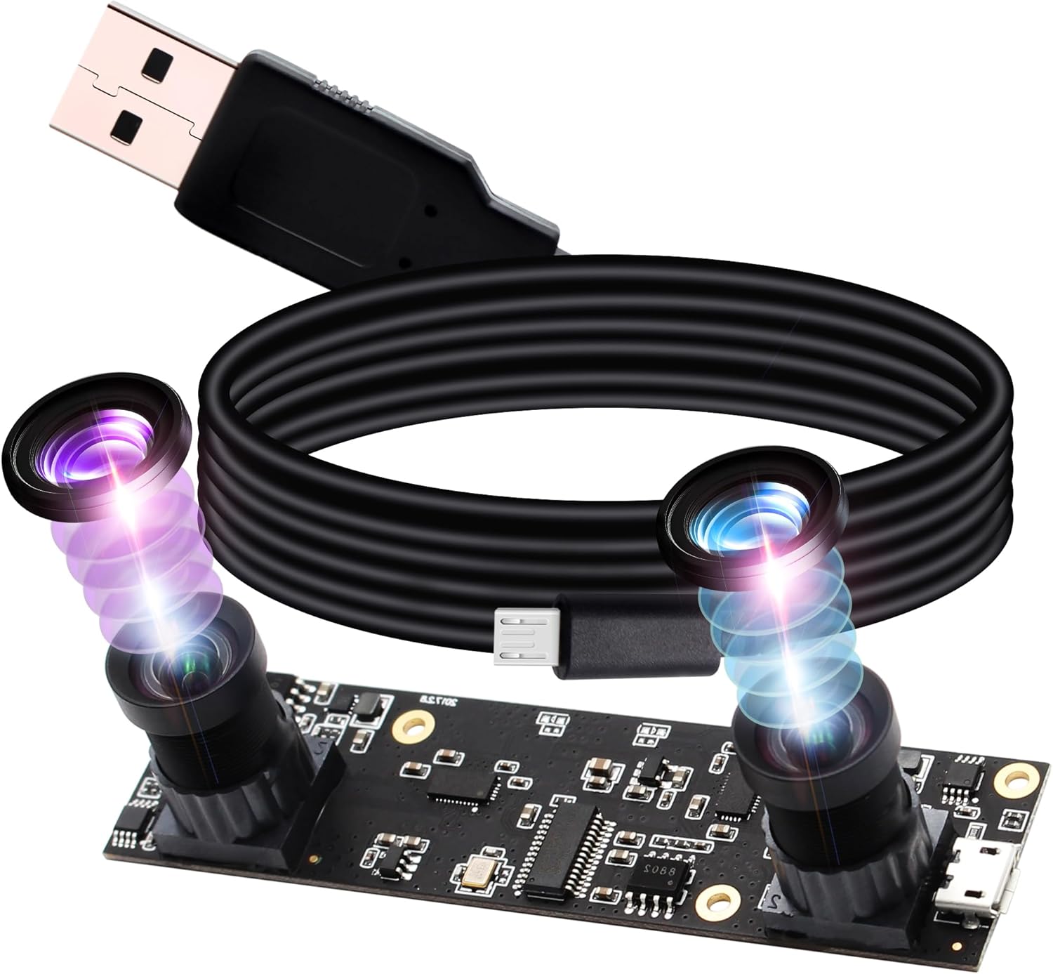 Webcamera_USB 1080P Dual Lens USB Camera Module for Computer Wide Angle Dual Vision Lightburn Camera Mini UVC USB2.0 Webcam Board 3D Stereo Binocular PC Camera for Raspberry pi