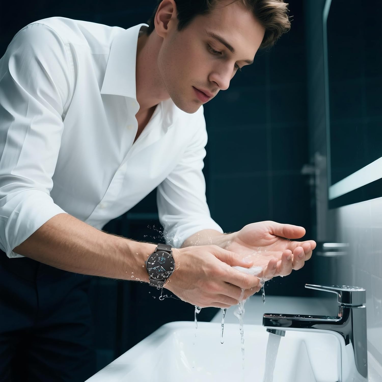 Mens Watches Sleek Minimalist Analog Quartz Waterproof Watches for Men, Stainless Steel Mesh Band Men's Wrist Watch with Auto Date - Image 6