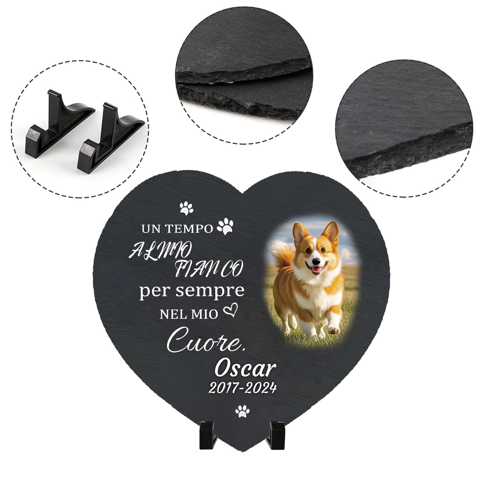 Lapide Personalizzata per Animali Domestici - Targa Commemorativa Quadrata con Foto e Nome - Regalo per la Perdita di Un Cane - Decorazione per Cimitero per Animali (Style F)