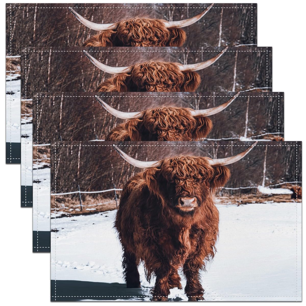 Homemissing Multicoloured 25 Highland Cow Table Mats Placemat Highland Cattle Animal Placemats Set Of 4 White Placemats Set Of 4 Kids Adults 45X30cm