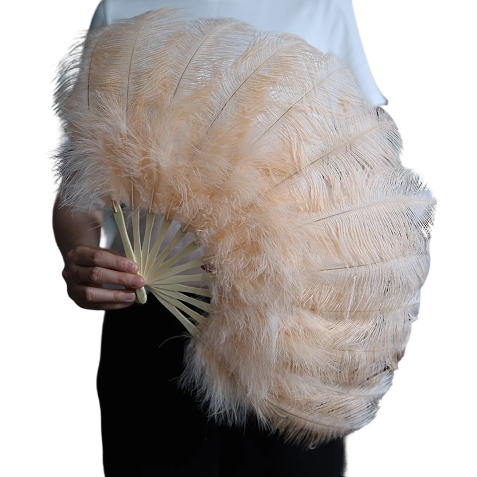 Greabuy Folding Fan with Handle 30cm / 11.8in Handheld Accessory for Theater Shows Wedding Parties and Photos Plume Dance Accessory Folding Fan Theater Costume Wedding Photo Party Decor Stage Show