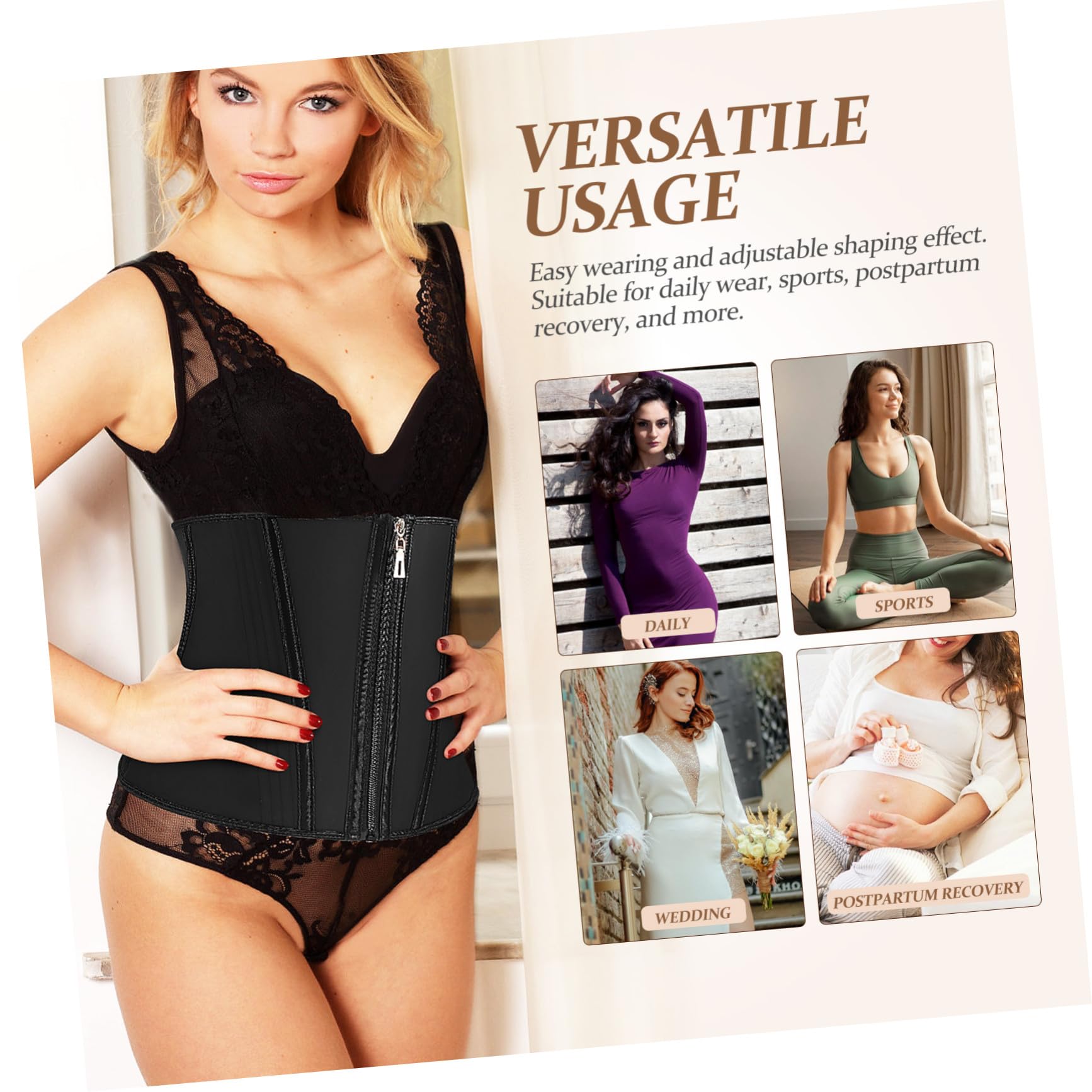 Corsé Moldeador de Abdomen con Cremallera, Traje Moldeador de Látex Negro, Cómodo y Ajustable, Talla 3xl para Mujer