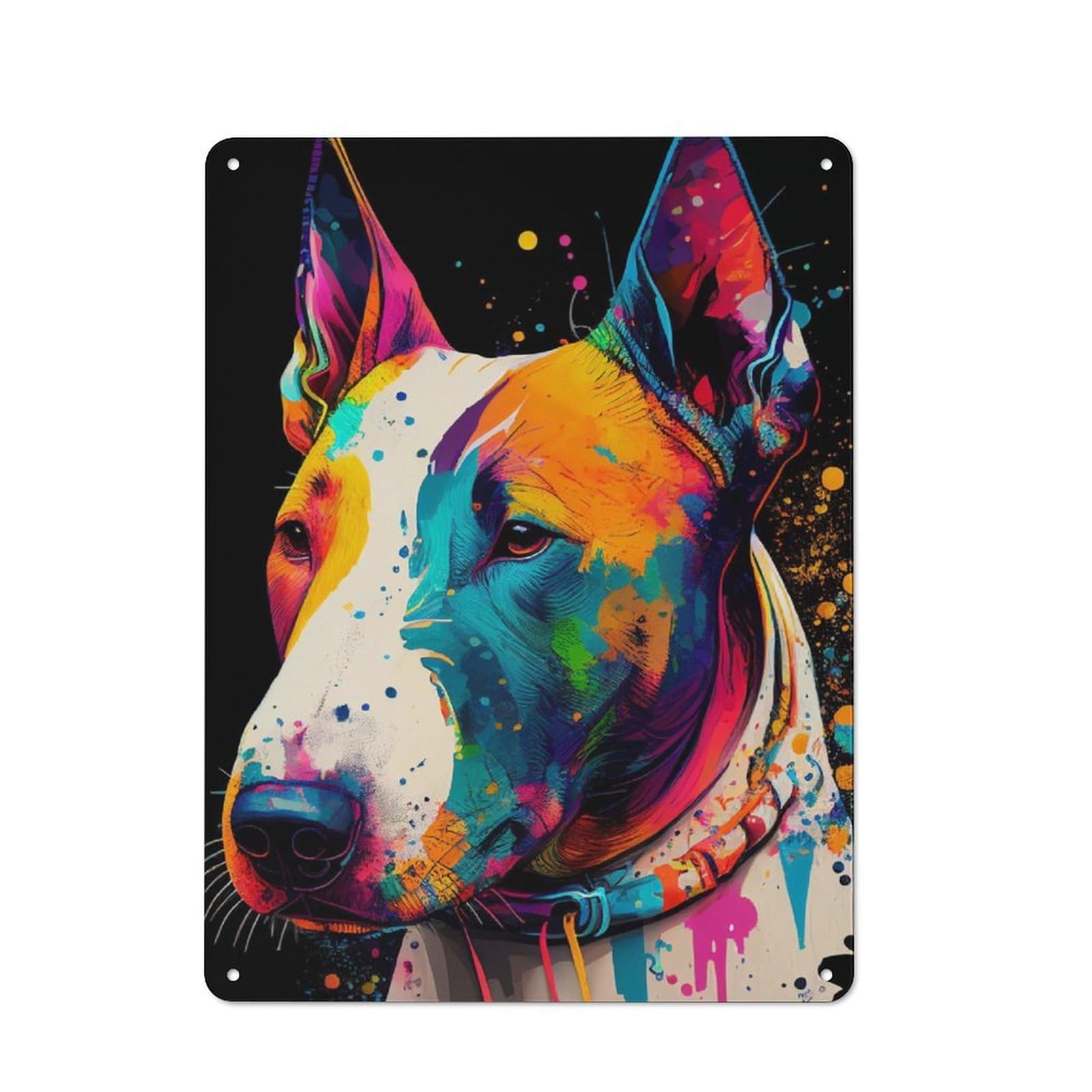 Junmoney Bull Terrier Colorful Vintage Tin Sign 40X30cm With For Man Cave Or Games Room, Suited To Wall Displays In Games Rooms And Man Caves