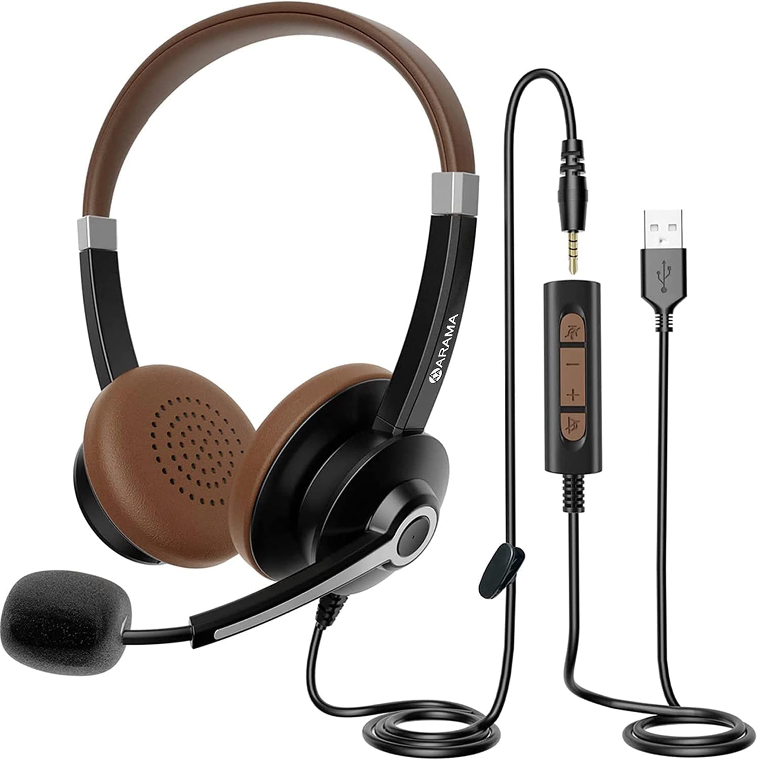USB Headset with Microphone, 3.5mm Jack & USB Adapter, PC Headphones with In-Line Control for Laptop, Computer Headset with Mic-Mute designed for Cell Phone/Skype/Zoom/Call Centre/Business/Team Work