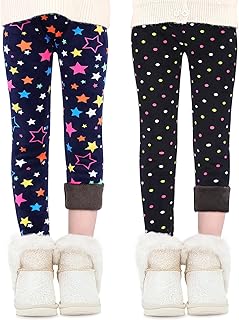 Domee Girls' Leggings Lined Thermal Leggings Winter Warm Trousers Pack of 2