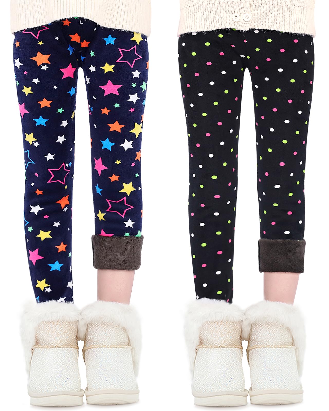 Domee Leggings Felpati Pantaloni Invernali Termici Bambina Pacco da 2