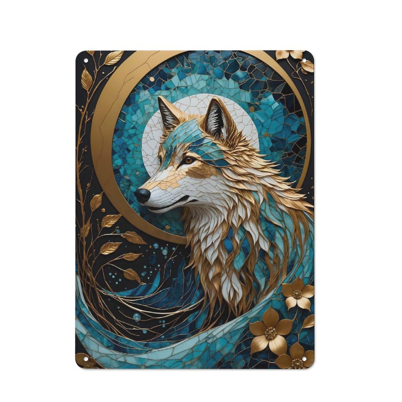 Junmoney Wolf Rustic Tin Sign 40X30cm For Man Cave Or Games Room, Housewarming Present For People Styling Man Cave And Games Room