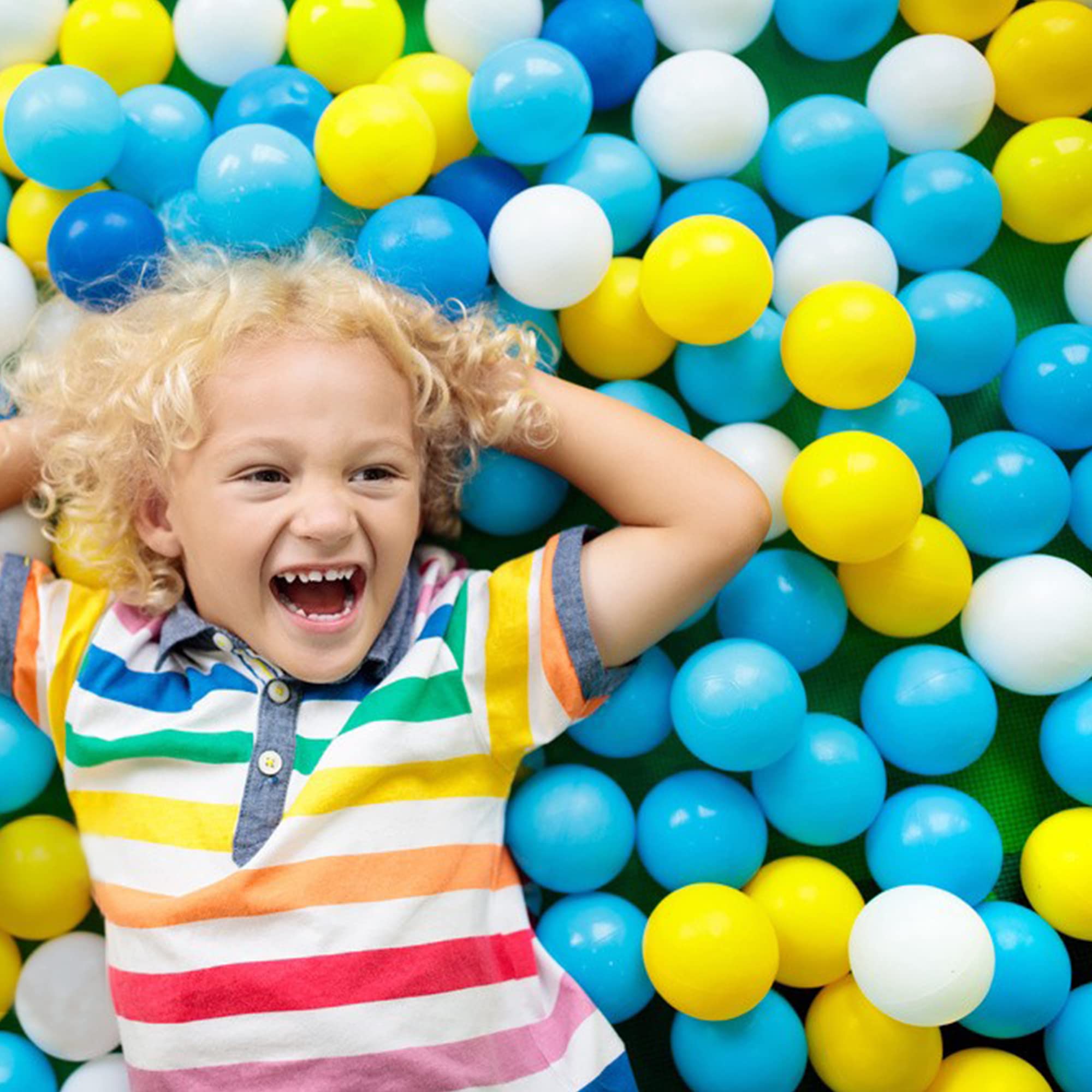 YUFUL Ball Pit Balls 100pcs for Kids, Plastic Balls for Ball Pit, 2.2-Inch Crush Proof Play Balls BPA Free Non-Toxic, 4 Kinds of Bright Color Ocean Balls Include a Reusable Storage Bag (Blue)