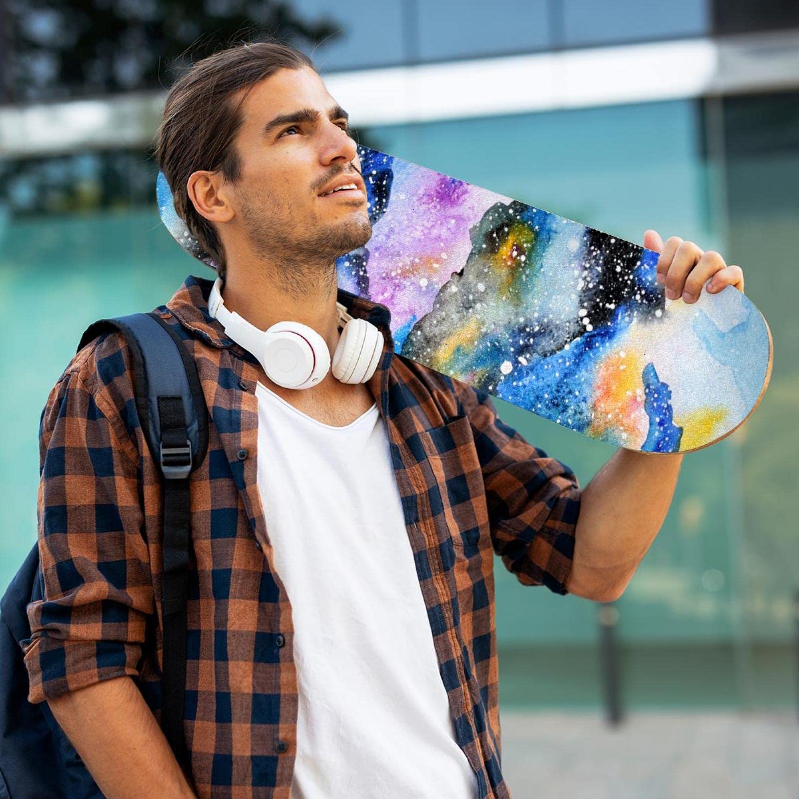 Watercolor Galaxy Lot de 2 feuilles de papier abrasif pour planche de skateboard et longboard