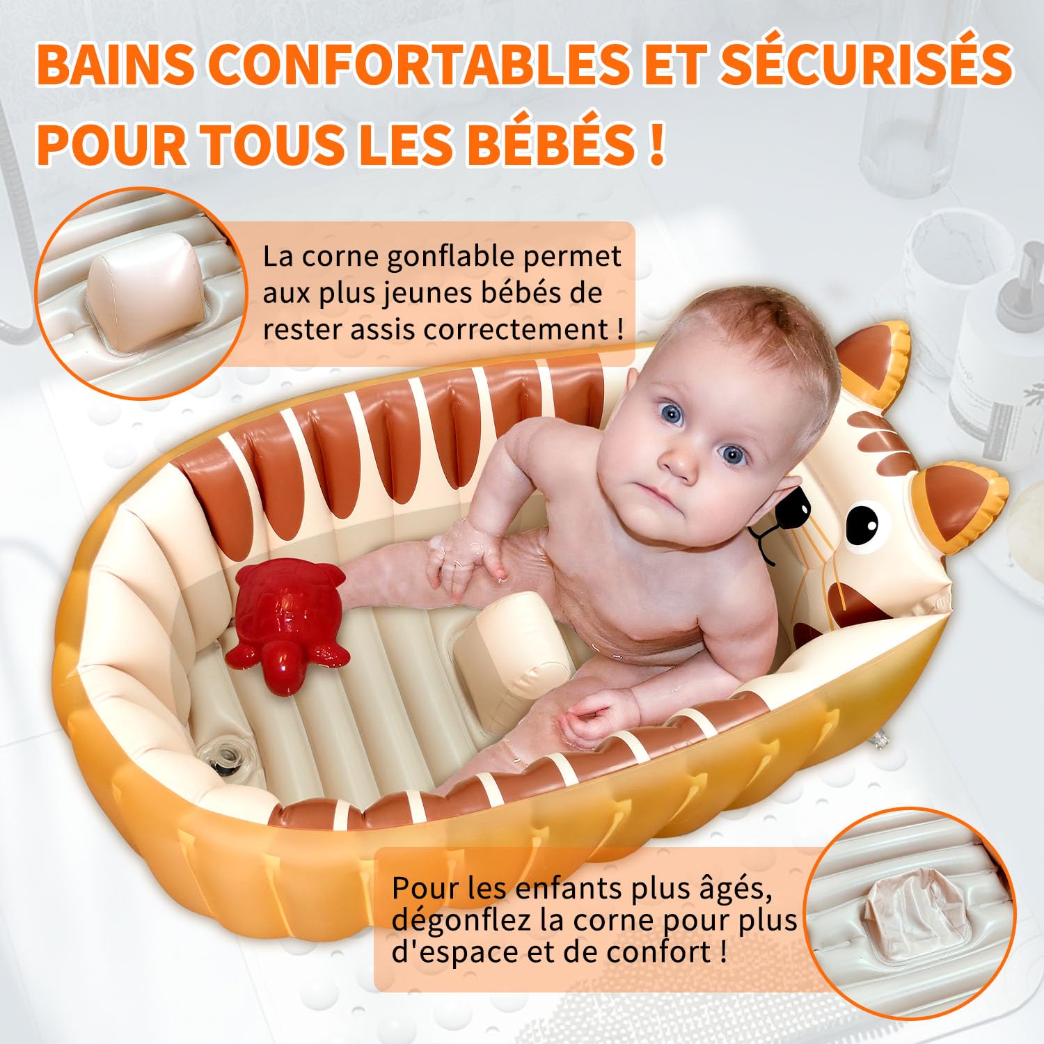 Baignoire Bebe Gonflable Pliable, Bassin de Douche pour Bébé, Mini Piscine Gonflable Orange