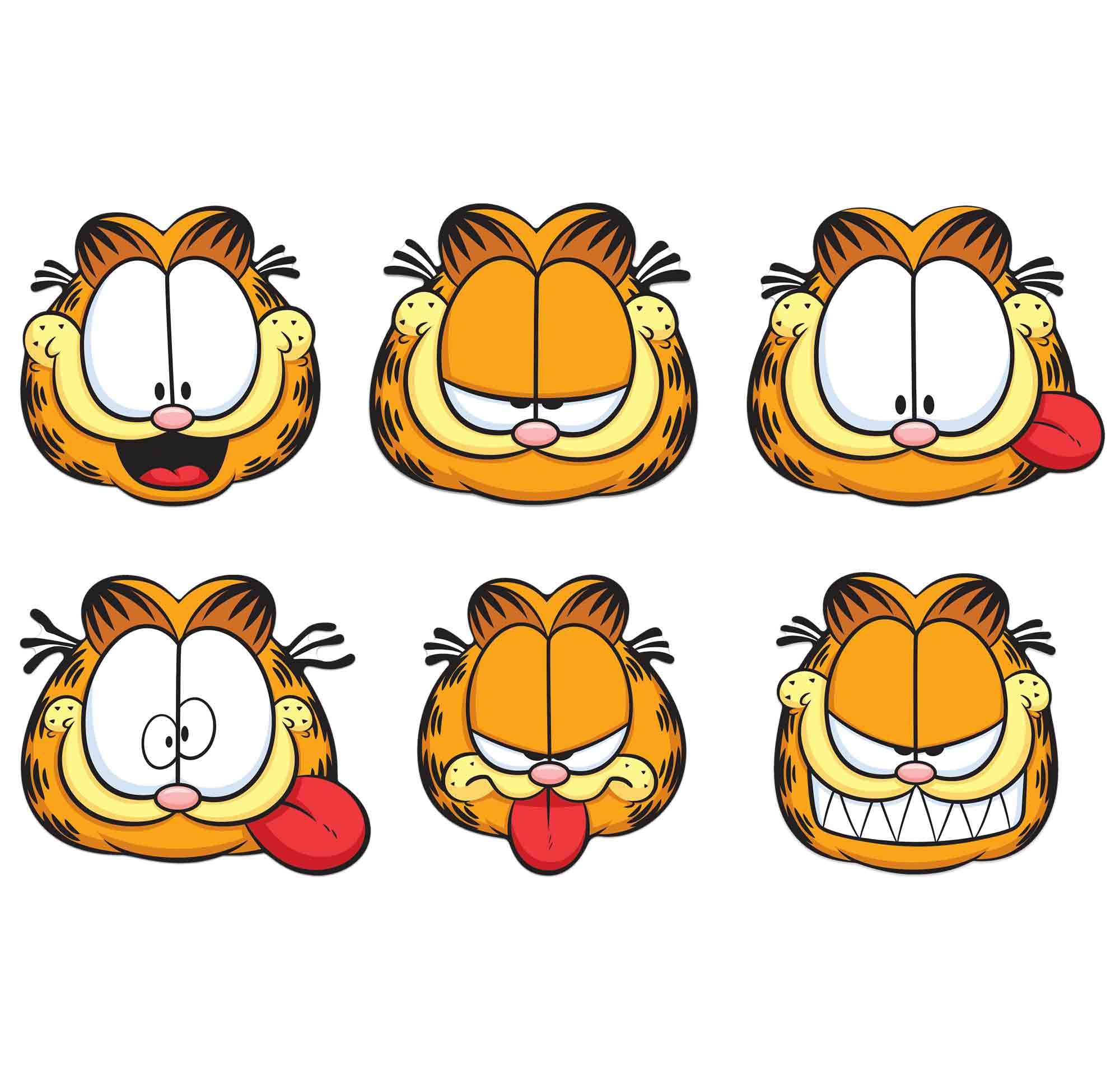 Star Cutouts SMP504 Garfield the Cat - Six Pack Cardboard Face Masks - Party Emotions - Happy, Confused, Angry, Bored, Intimidating & Curious Poses