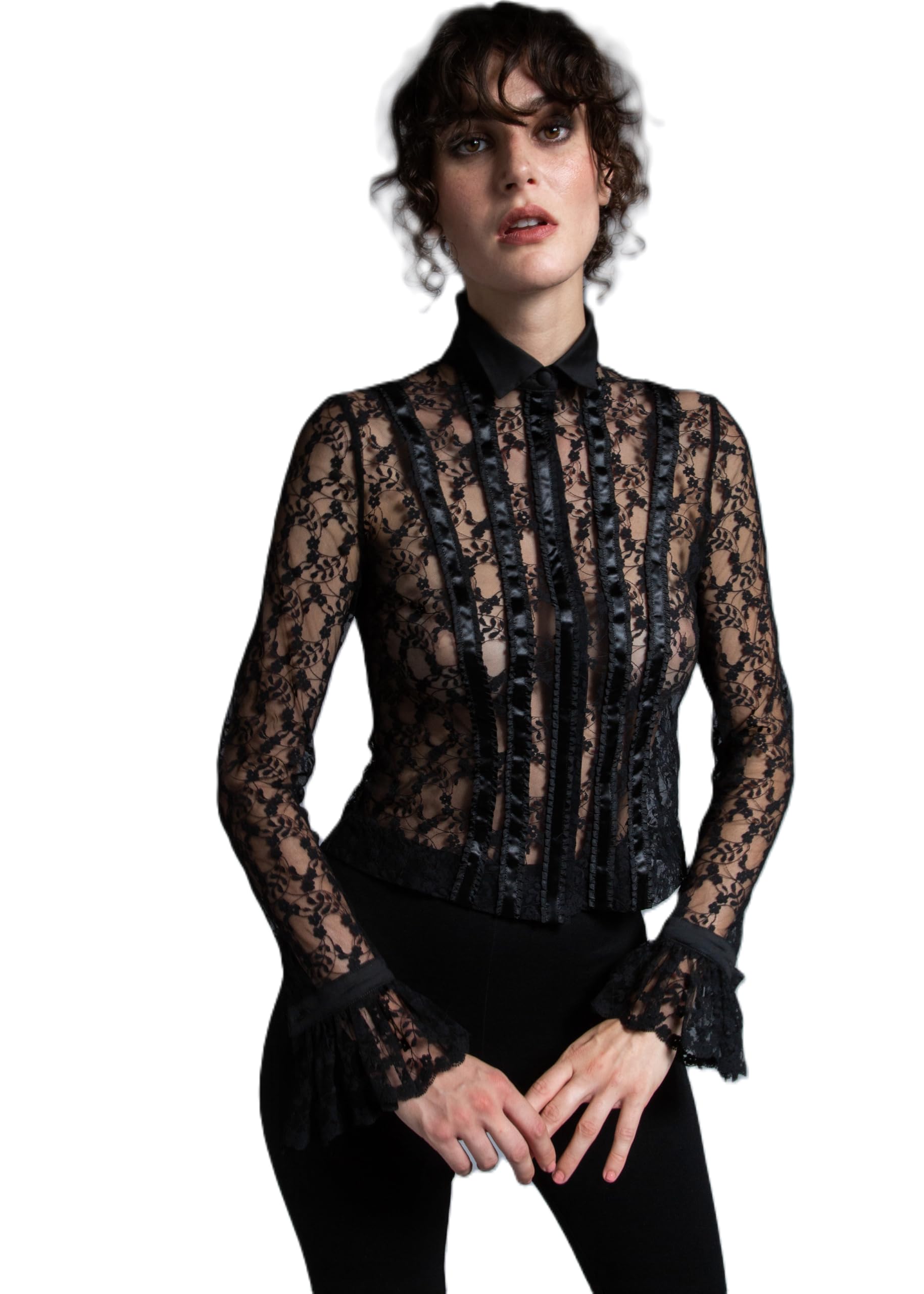 Chemise en dentelle confortable et opaque sur le devant taille 38 - 2