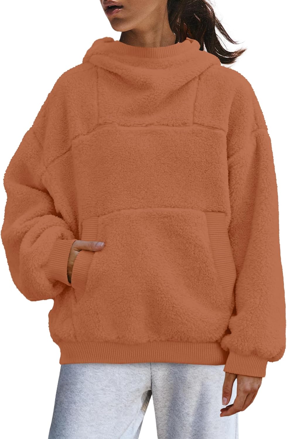 Panadila Womens Oversized Hoodies Fuzzy Fleece Pullover Hooded Sweatshirt with Pockets Cozy Sherpa Jacket - Image 2