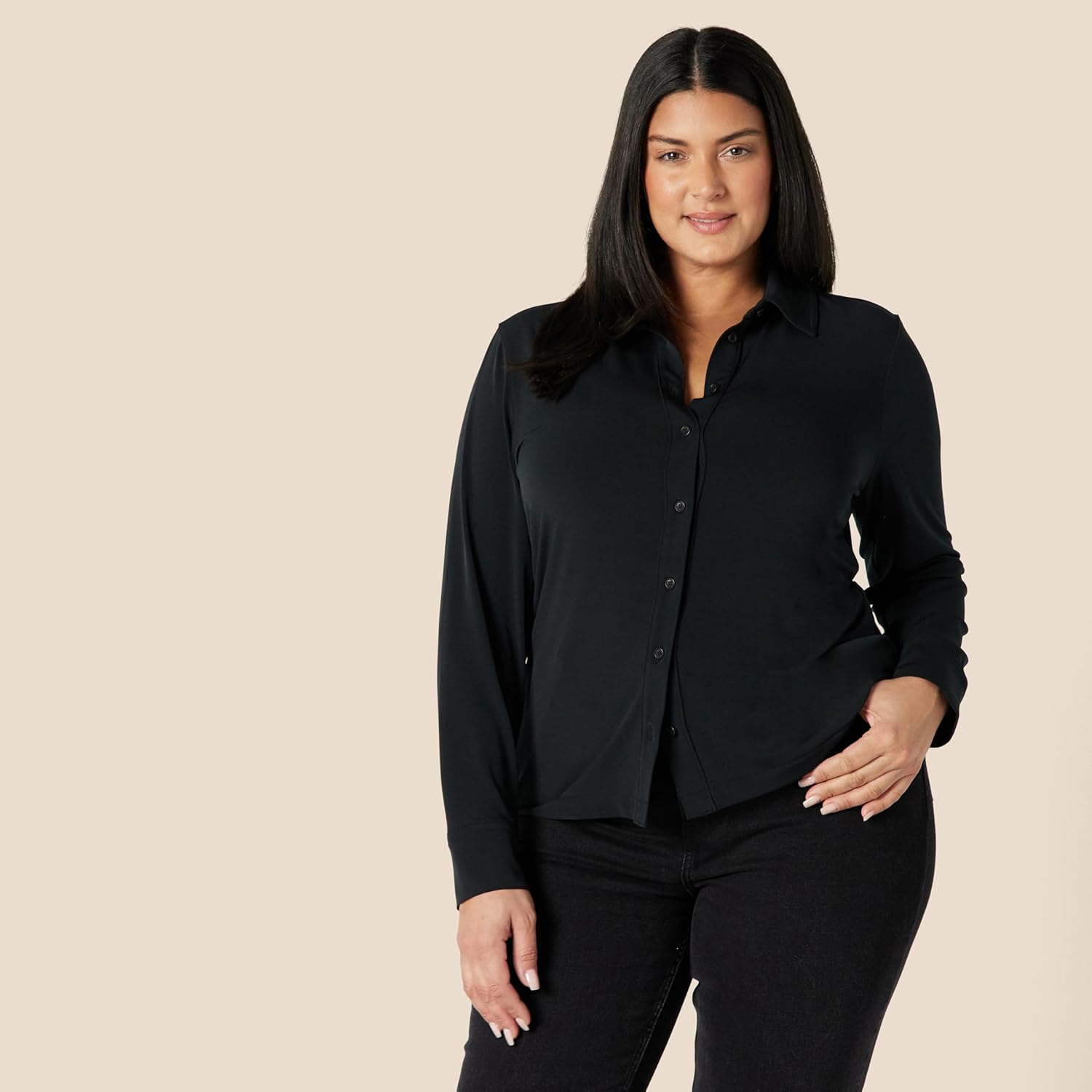 Amazon Essentials Women's Regular-Fit Matte Jersey Button-Down Shirt - Image 5