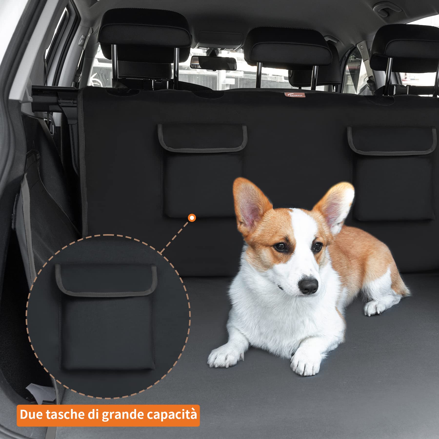 Toozey Telo Auto per Cani - 185 * 105 Coperta Universale Antiscivolo per Cani con Protezione Laterale e Paraurti, Impermeabile e Antivegetativa, Robusto Telo Auto per Cani, Nero - Bordo Nero