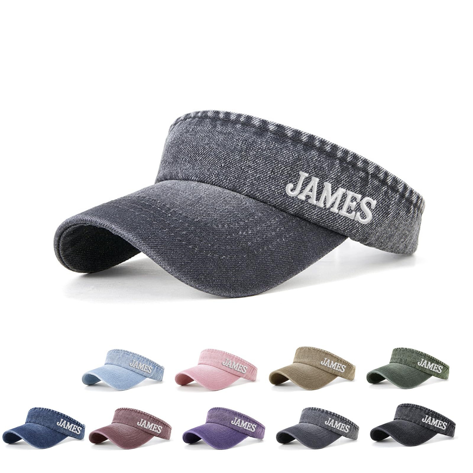 Custom Sun Visor Hats for Women Mens Personalized Sun Visor Caps for Sport Running Grey Adjustable Cotton Baseball Hat