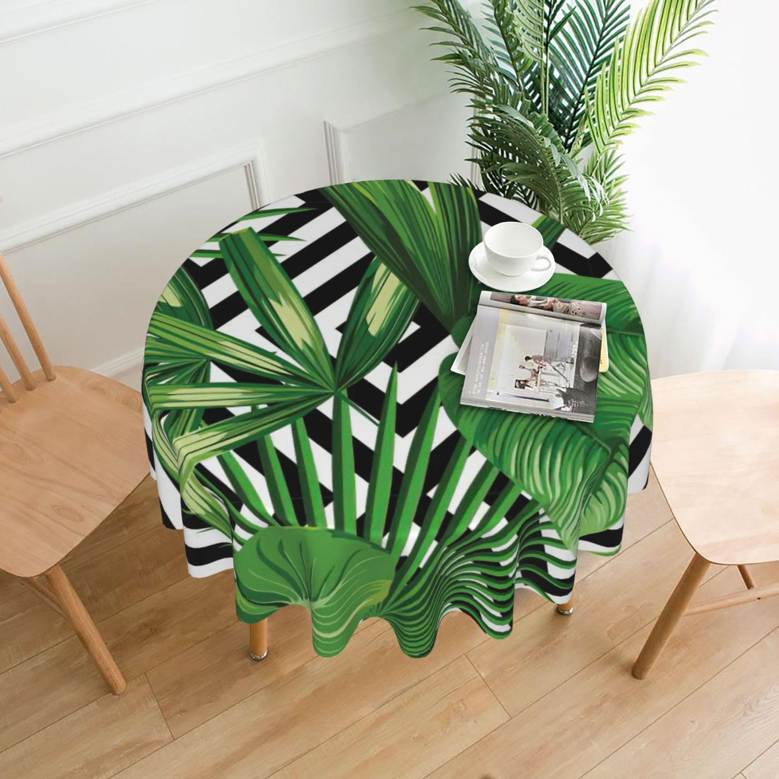 SDEGTHO Palm Tree Tropical Plant Print Modern Retro Round Tablecloth 60in Polyester Fabric Cover for Party Dining Table Washable