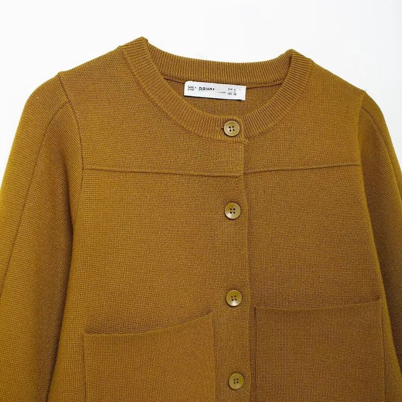 Women's Single Breasted Sweater Cardigan with Pockets Vintage O-Neck Long Sleeves Casual Knit Jumpers3